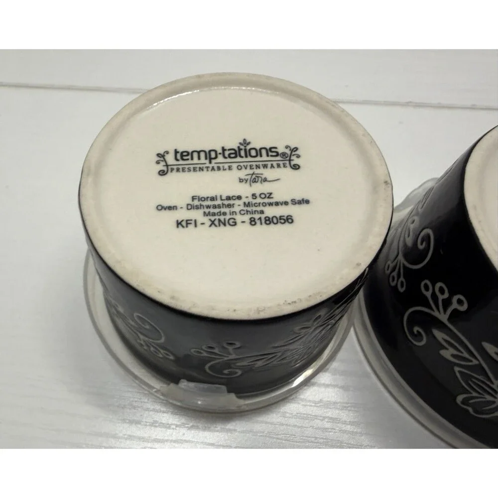 Set Of 3 temp-tations Presentable Ovenware Floral Lace 5 oz. with Lids 818052